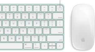 Nahe Draufsicht auf ein Magic Keyboard mit Touch ID, neben einer Magic Mouse.