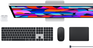 AirPods, Studio Display, Magic Keyboard, Magic Mouse, Magic Trackpad, MagSafe Ladekabel