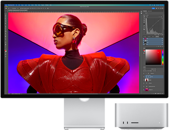 Ein brillantes Foto wird am Mac Studio und Studio Display bearbeitet